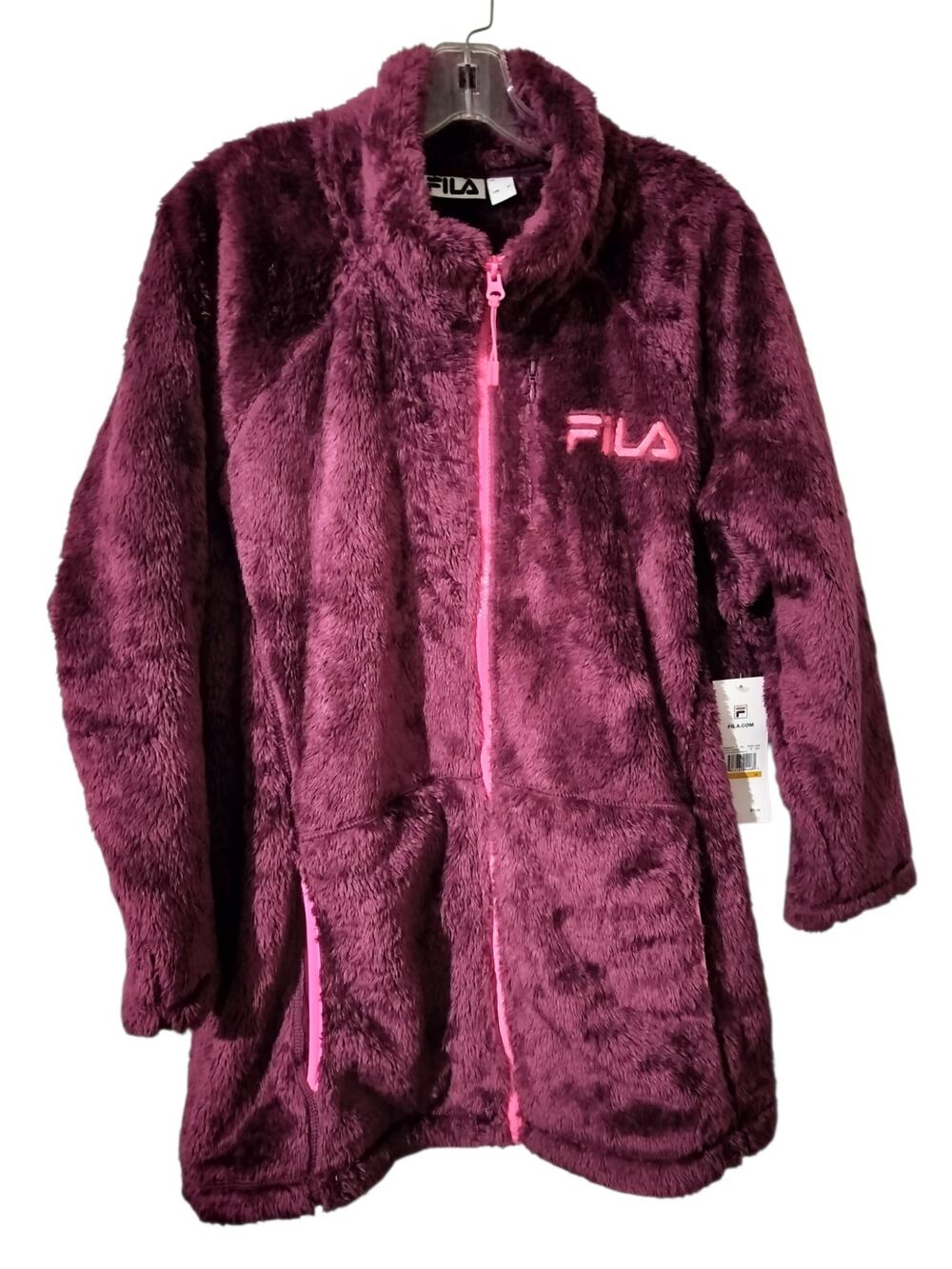 5975)FILA Woman Curve Cuddle Long Full- Zip Faux Fur Plush Fleece Jacket 3X